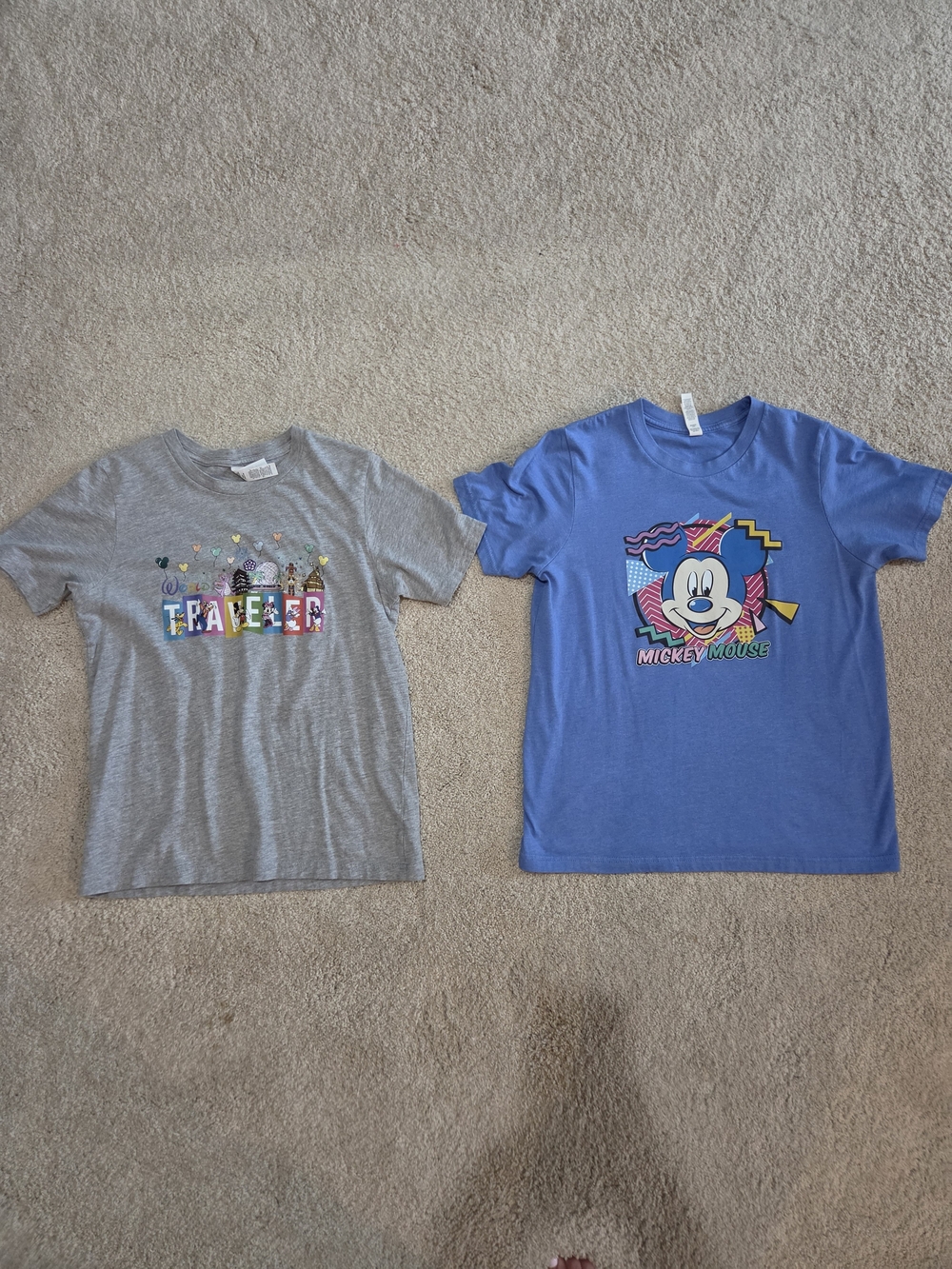 Set Of 2 Bella Canvas Blue Mickey Mouse Graphic Tee And Grey Tee Youth XL 18-20